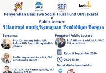 Penyerahan Beasiswa Social Trust Fund UIN Jakarta & Public Lecture; Filantropi untuk Kemajuan Pendidikan Bangsa