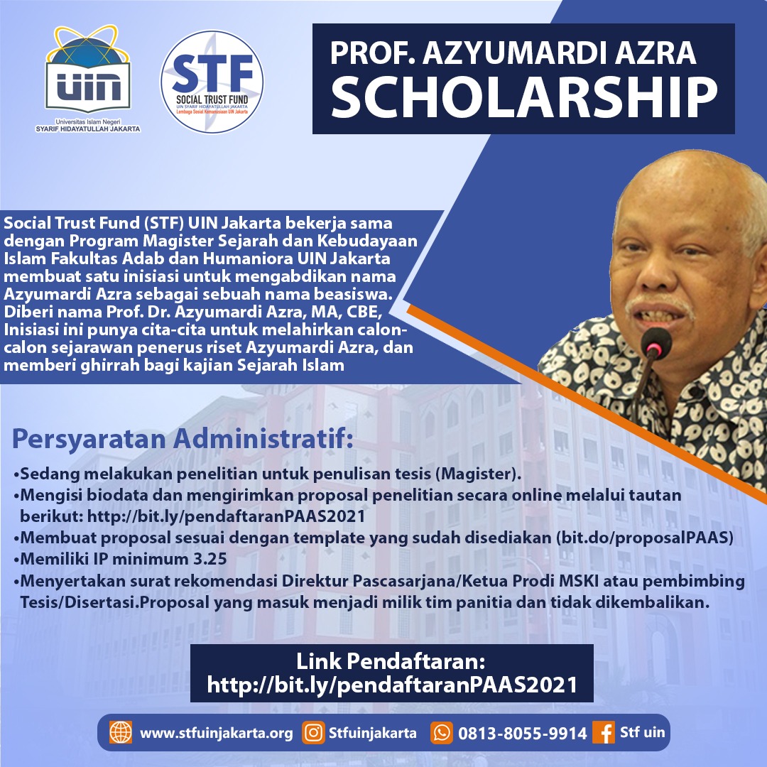 Beasiswa Profesor Azyumardi Azra Untuk Mahasiswa S2 | Stf Uin Jakarta