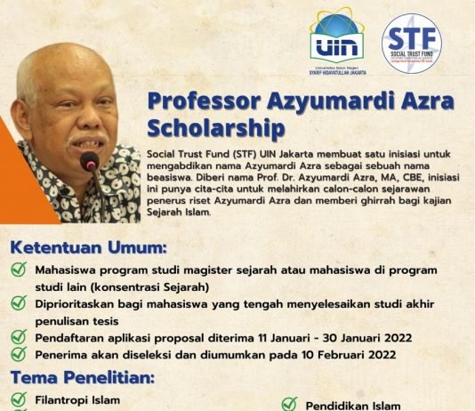 STF UIN Jakarta Kembali Membuka Pendaftran Professor Azyumardi Azra Scholarships