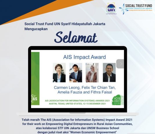 Selamat! Association for Information Systems (AIS) Awards 2021 memberikan penghargaan kepada tim Dr Carmen, Dr Felix, Prof. Amelia dan Dr Fithra