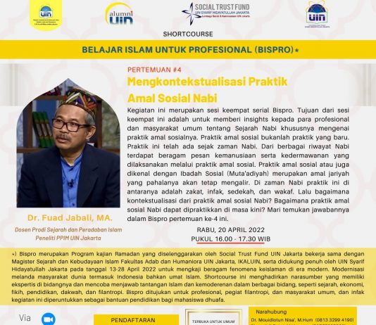 Shortcourse Bispro Pertemuan #4 “Mengkontekstualisasikan Praktik Amal Sosial Nabi”