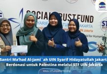 Santri Ma’had Al-Jami`ah UIN Syarif Hidayatullah Jakarta Berdonasi untuk Palestina melalui STF UIN Jakarta