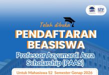 Pendaftaran Professor Azyumardi Azra Scholarship (PAAS) Semester Ganjil 2026 Resmi Dibuka